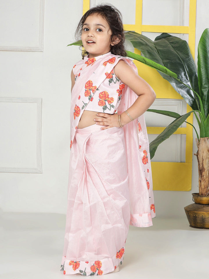 Pink Salt Floral Ready to Wear Saree with Stitched Blouse set | SHOBITAM