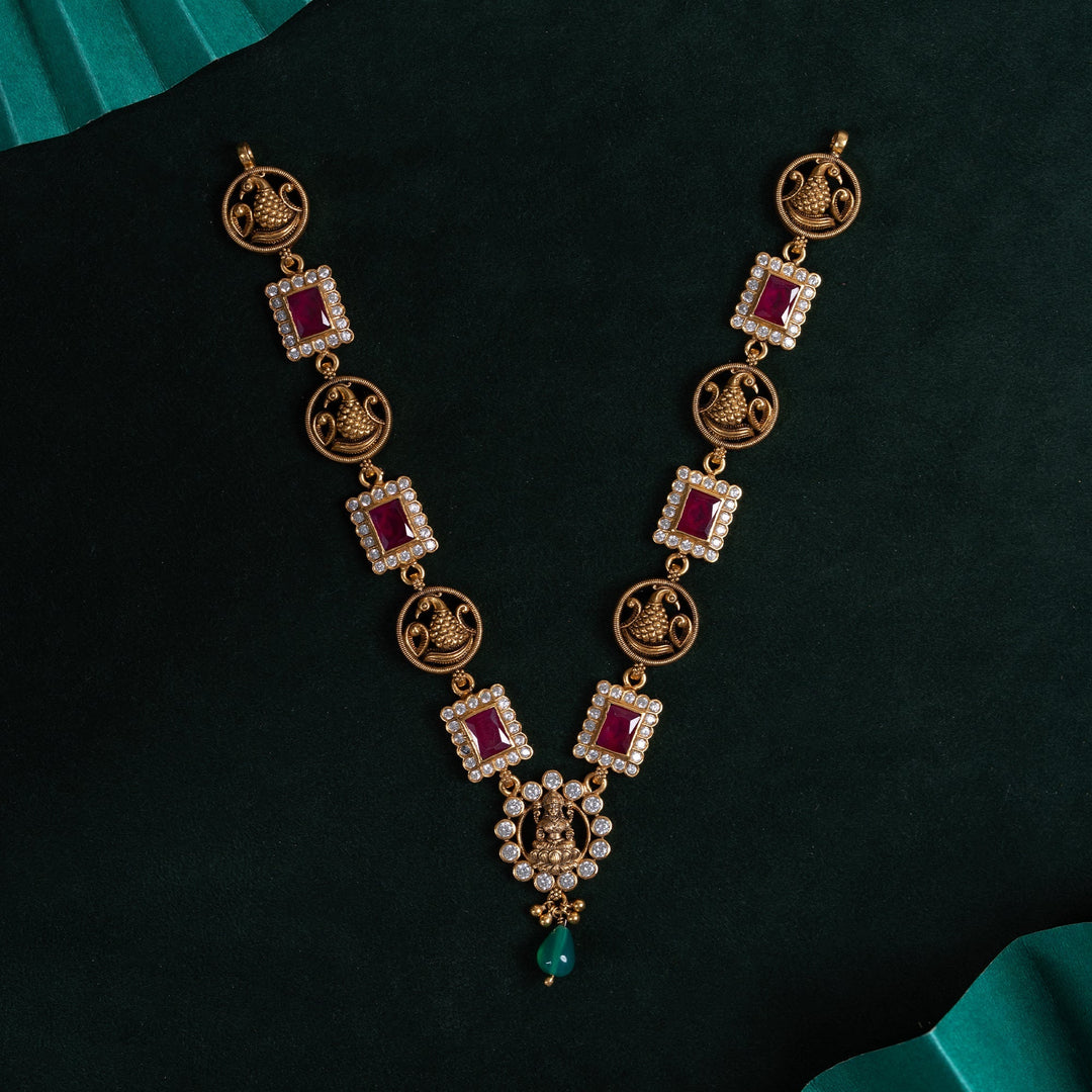 92.5 Silver, 24kt Gold Polish Yogalakshmi Temple Necklace  | SHOBITAM
