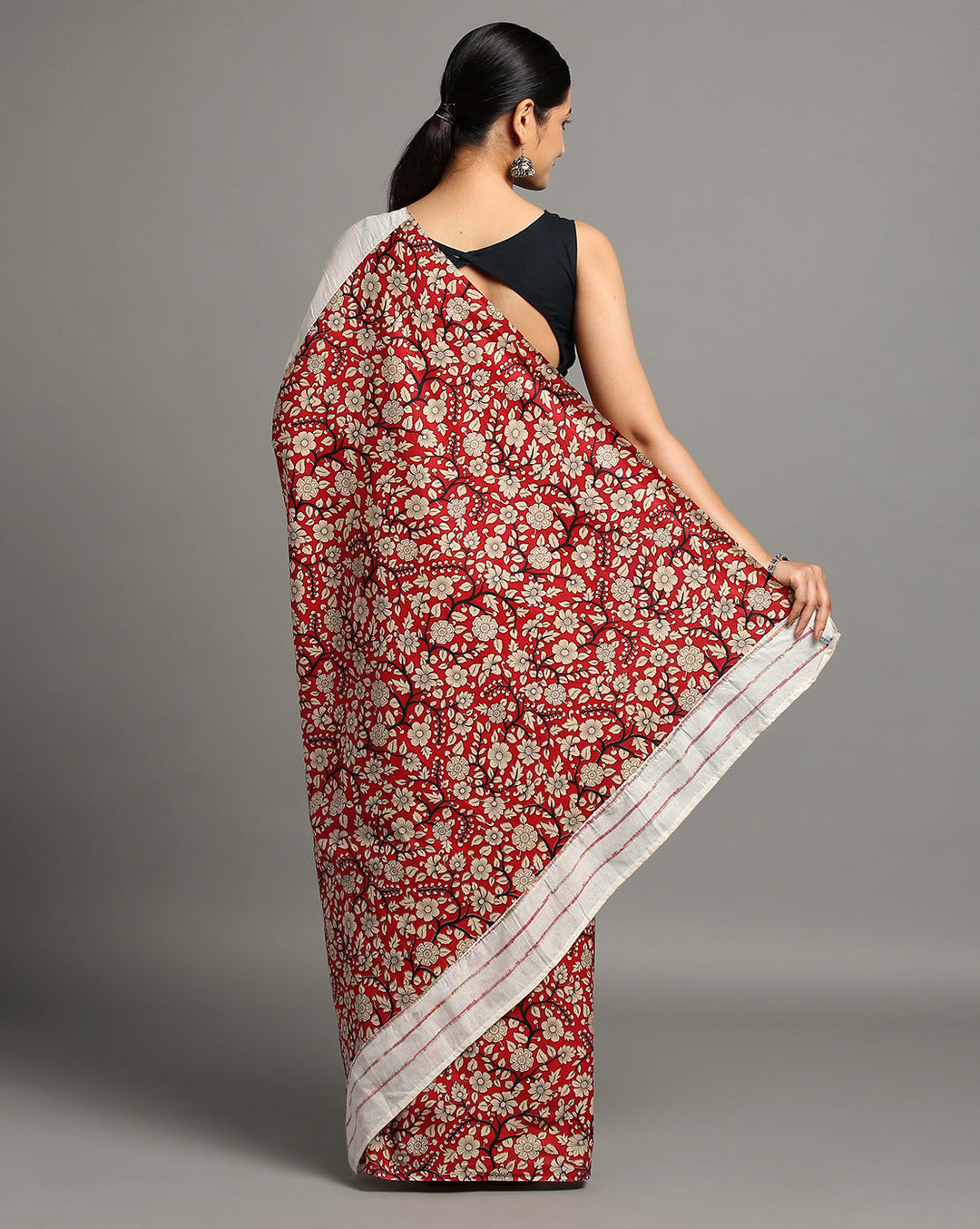 White Red Ajrak Print Khesh Cotton Saree with Blouse piece | SHOBITAM