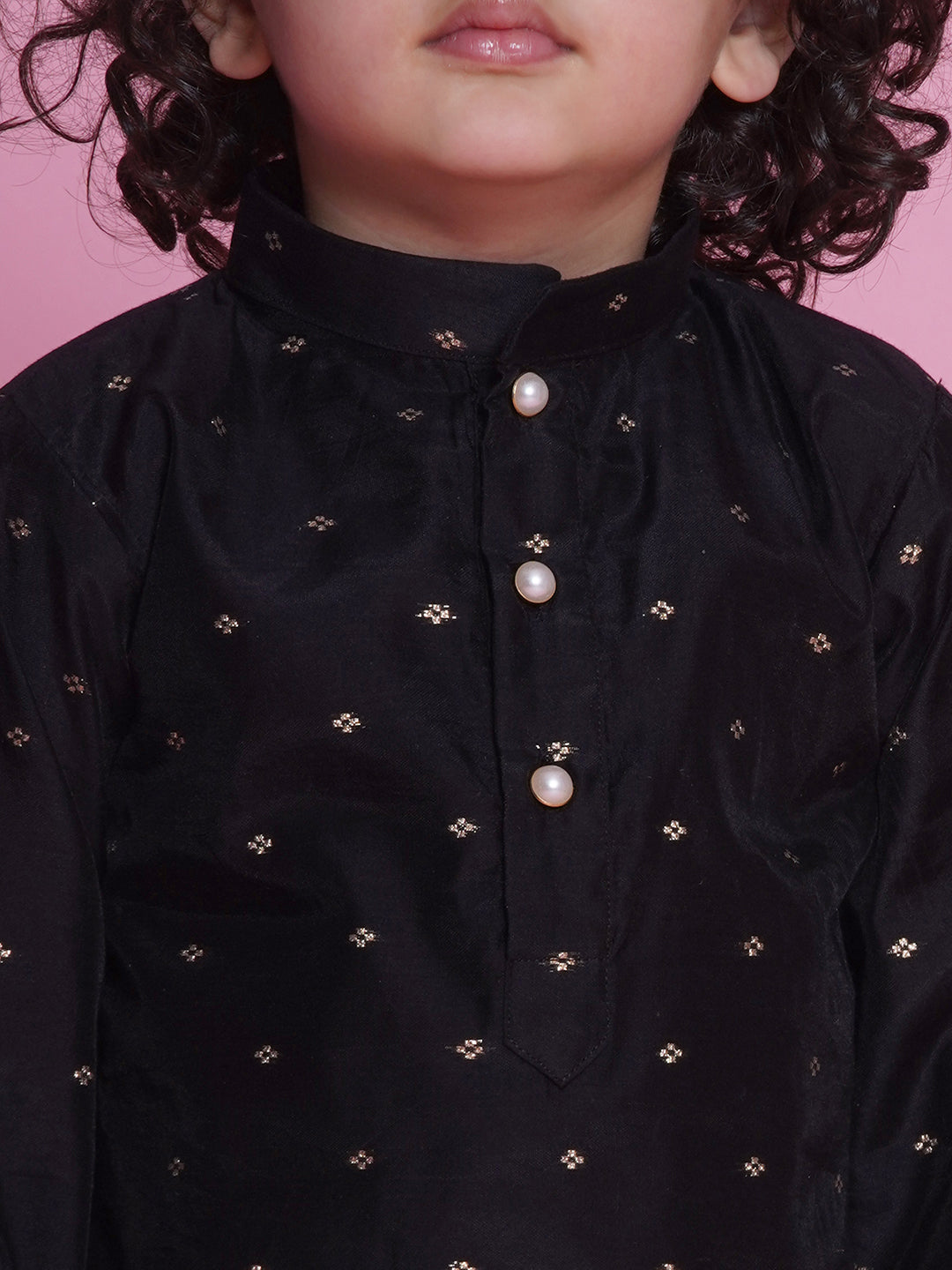 Cotton Silk Full Sleeves Zari Embroidered Kurta with Pyjama -Black | SHOBITAM