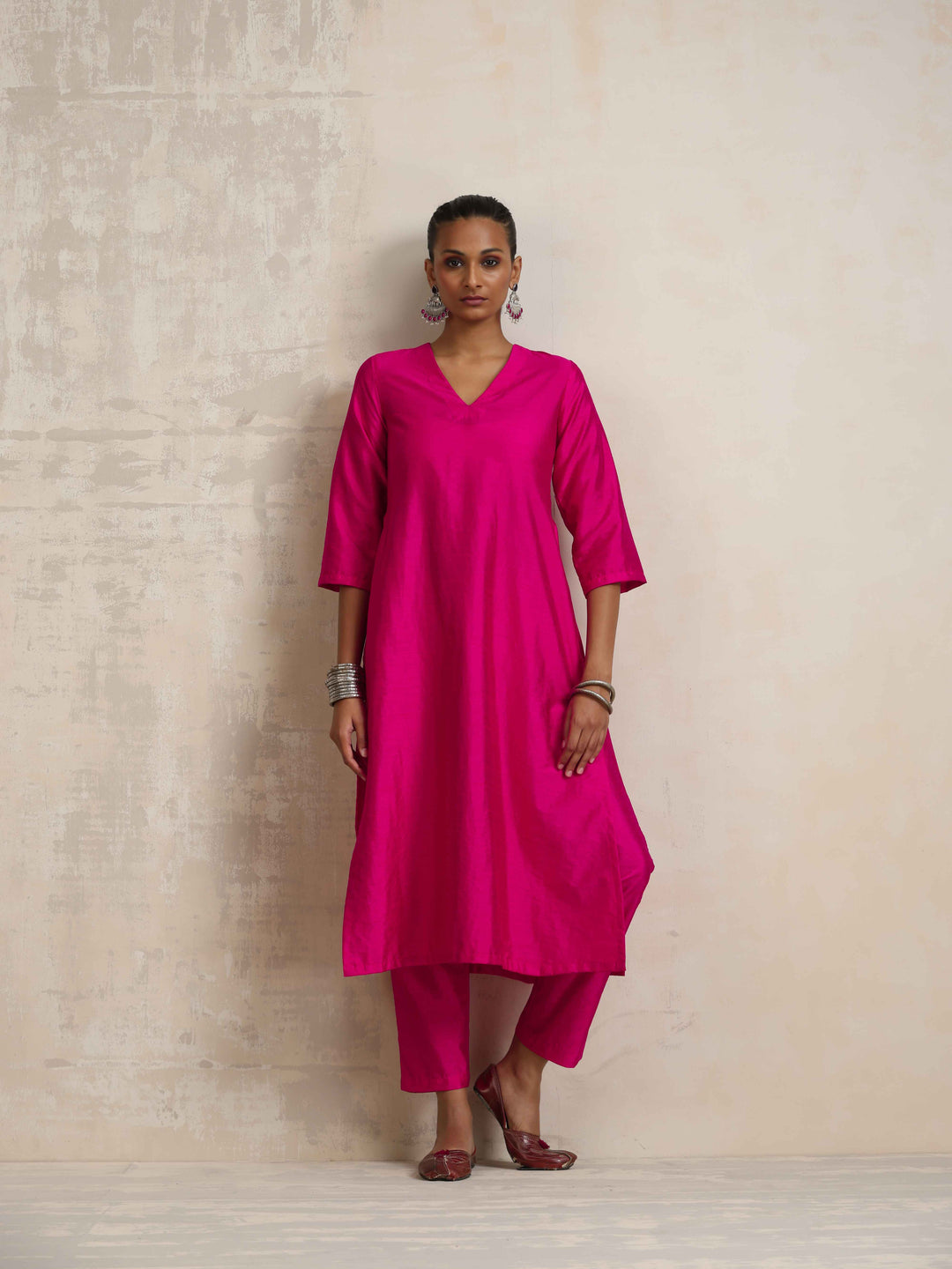 Pink Silk High Slit Kurta Set | SHOBITAM