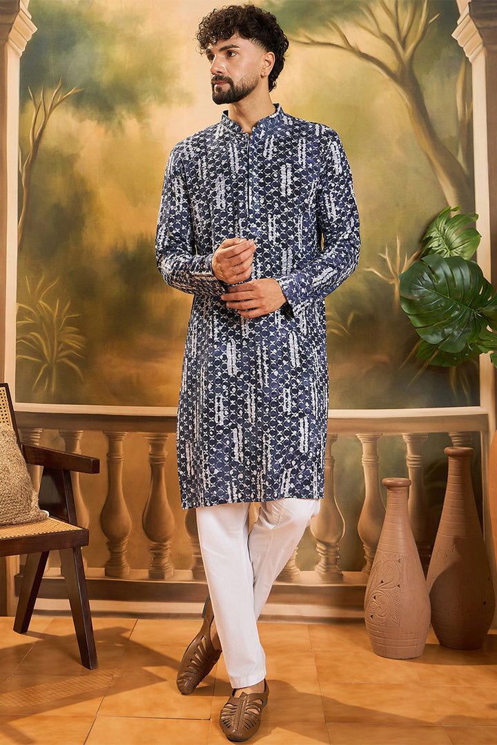 Blue Viscose Rayon Embroidered Straight Kurta  | SHOBITAM