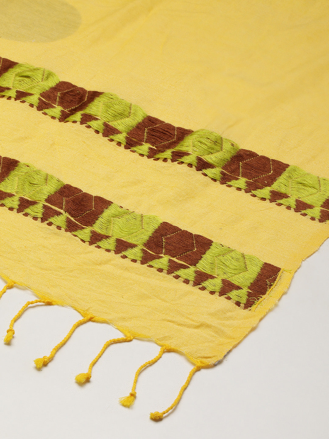 Yellow Brown Cotton Eri Silk Stole | SHOBITAM