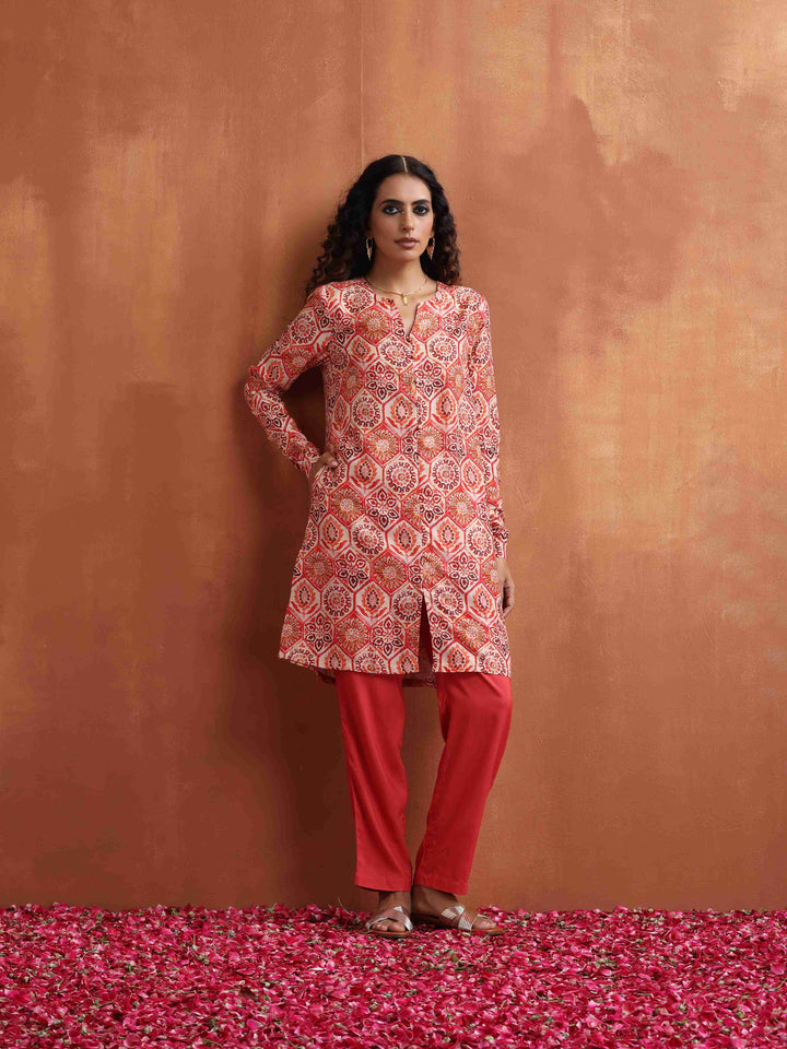 Beige Print Kurta Co-ord Set | SHOBITAM