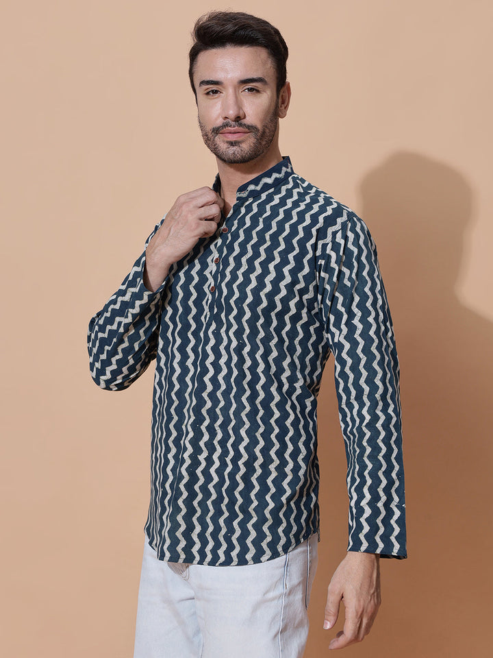 Taalab Dabu Hand Block Mud Resist Printed Kurta in Navy Blue