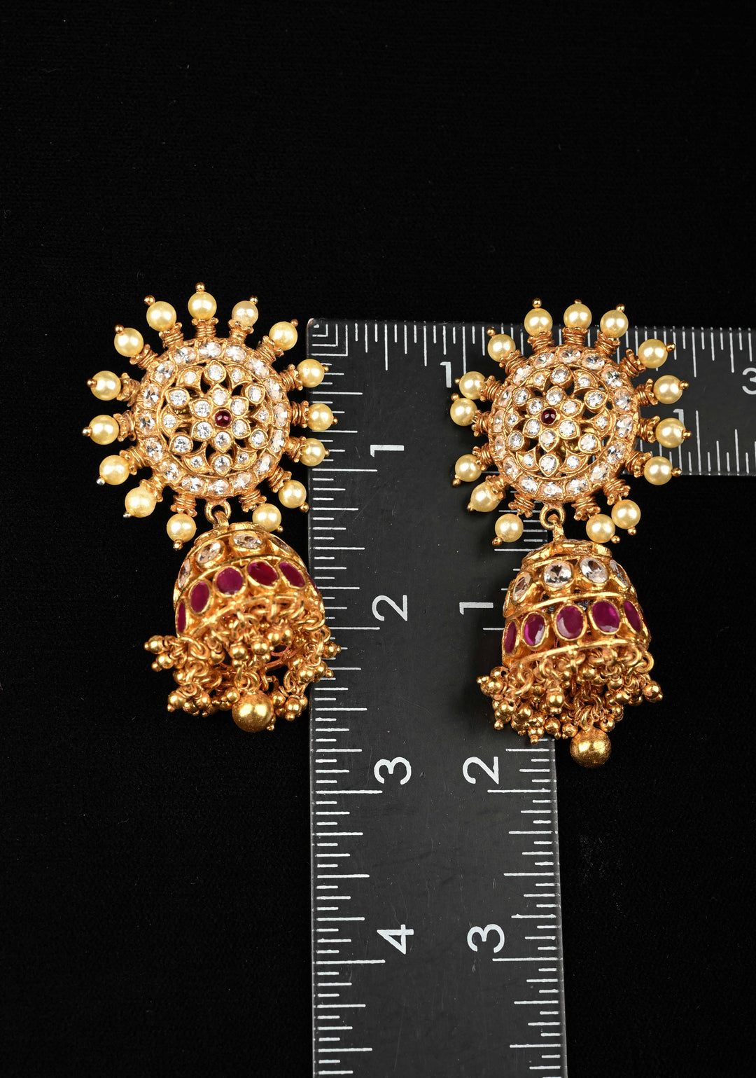 92.5 Pure Silver, 24kt Gold-Plated Dhursha Oversized Studs with Stone Jhumkas