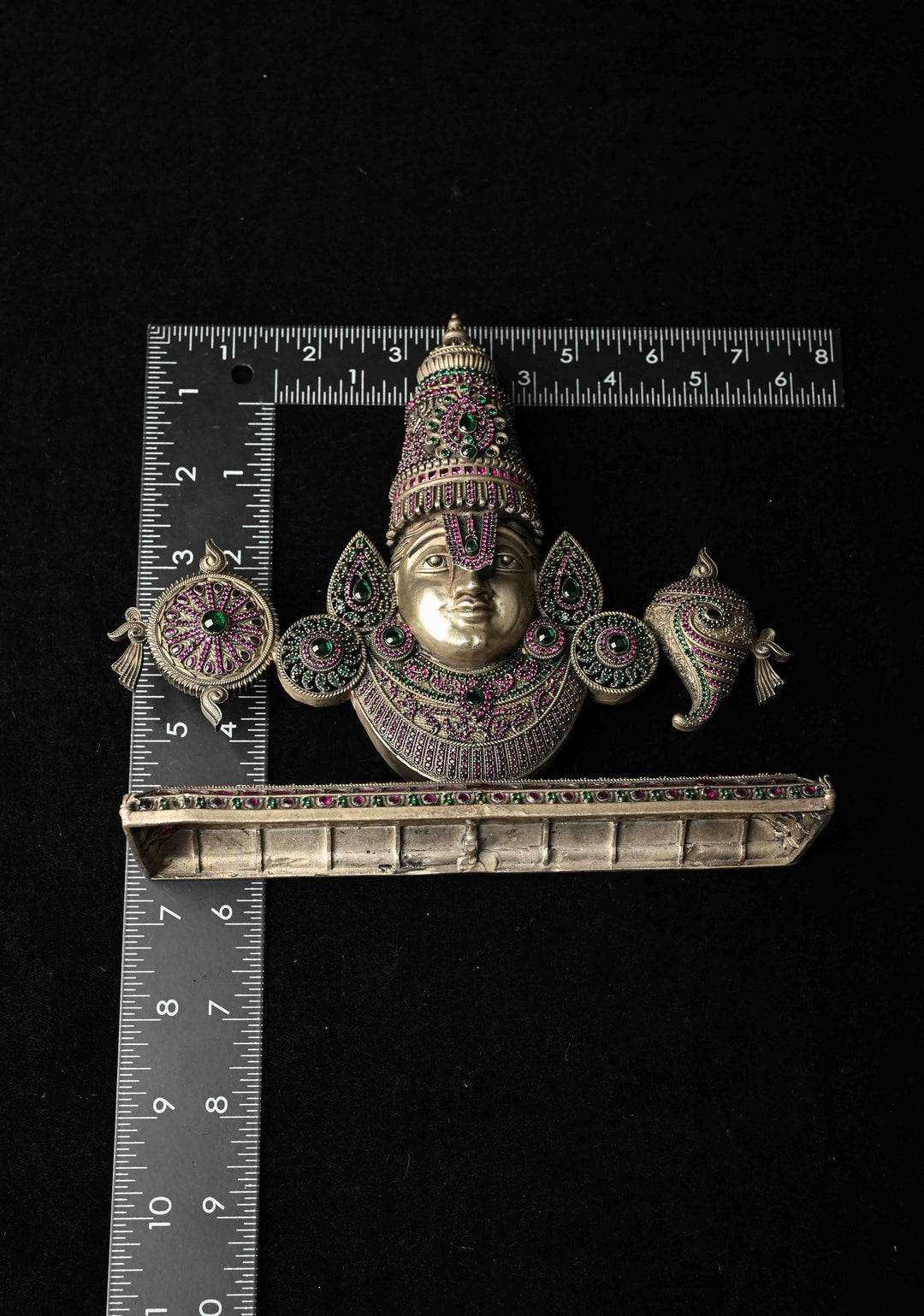 Pure 92.5 silver Tirupati idol with Antique Finish and Gemstones encrusted
