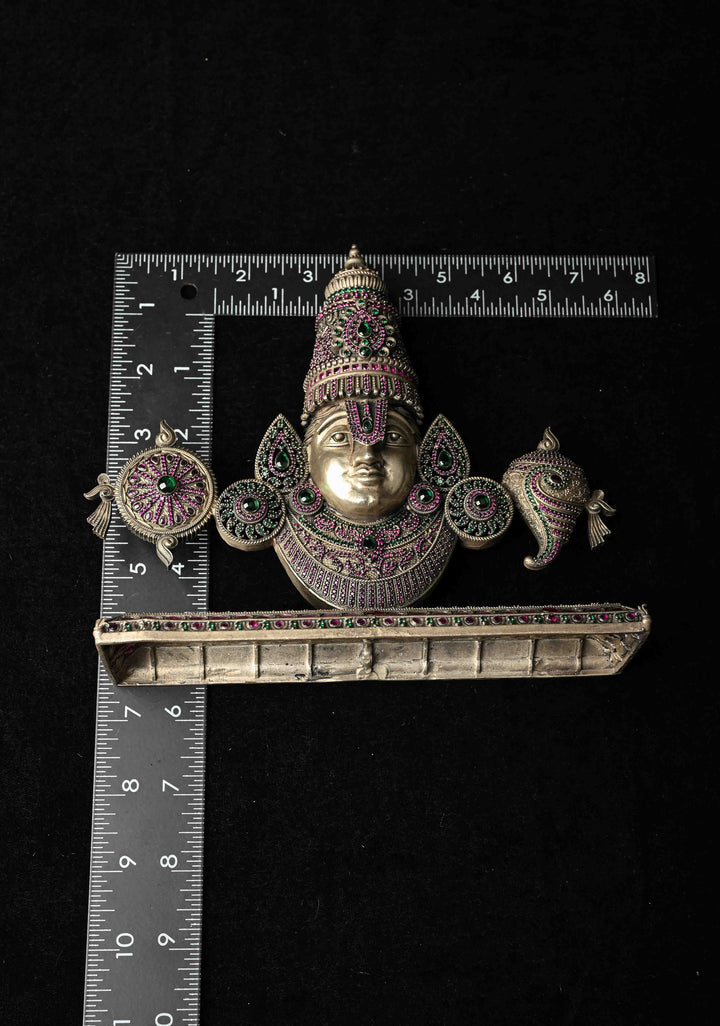 Pure 92.5 silver Tirupati idol with Antique Finish and Gemstones encrusted