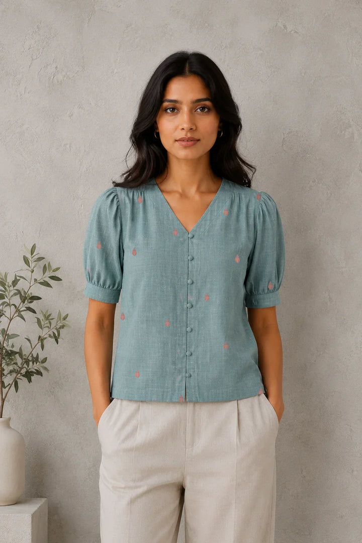 Zen Blue Jamdani Top | SHOBITAM