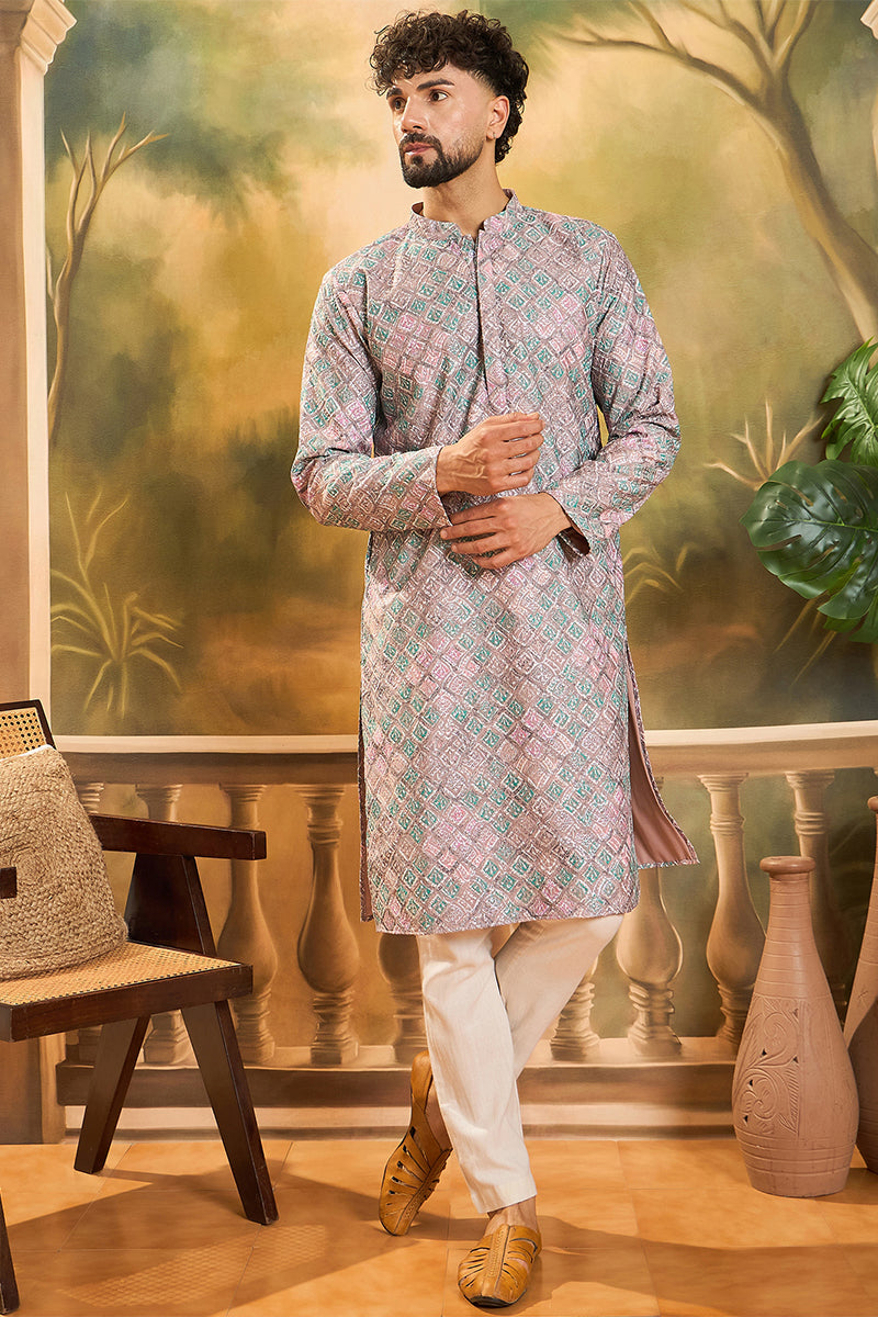 Mauve Viscose Rayon Abstract Embroidered Straight Kurta | SHOBITAM