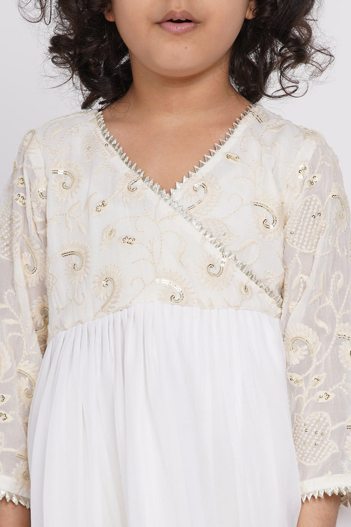 Girls Floral Embroidery and Lacework Angrakha Kurta with Sharara | SHOBITAM