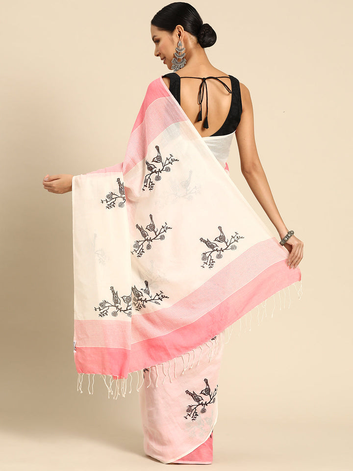 Handloom Coral Pink Saree | SHOBITAM