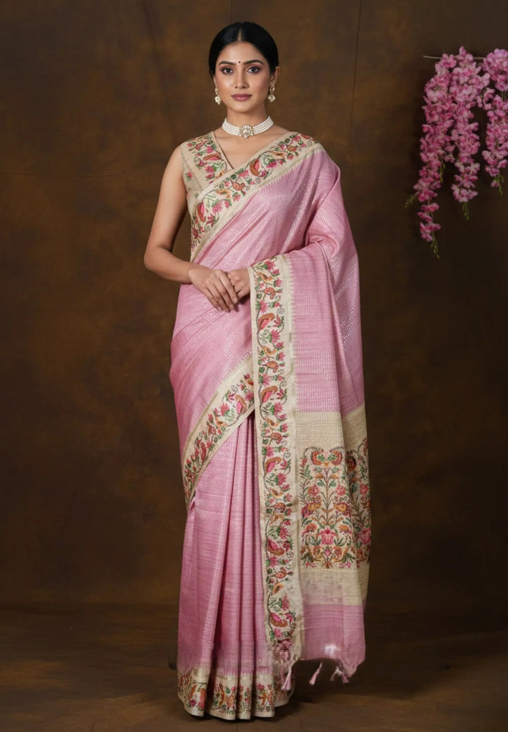 Muted Onion Pink Jute Silk Saree  | SHOBITAM