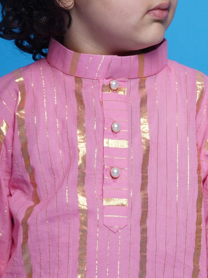 Gulabi Kurta Dhoti with Golden Strips - Pink | SHOBITAM