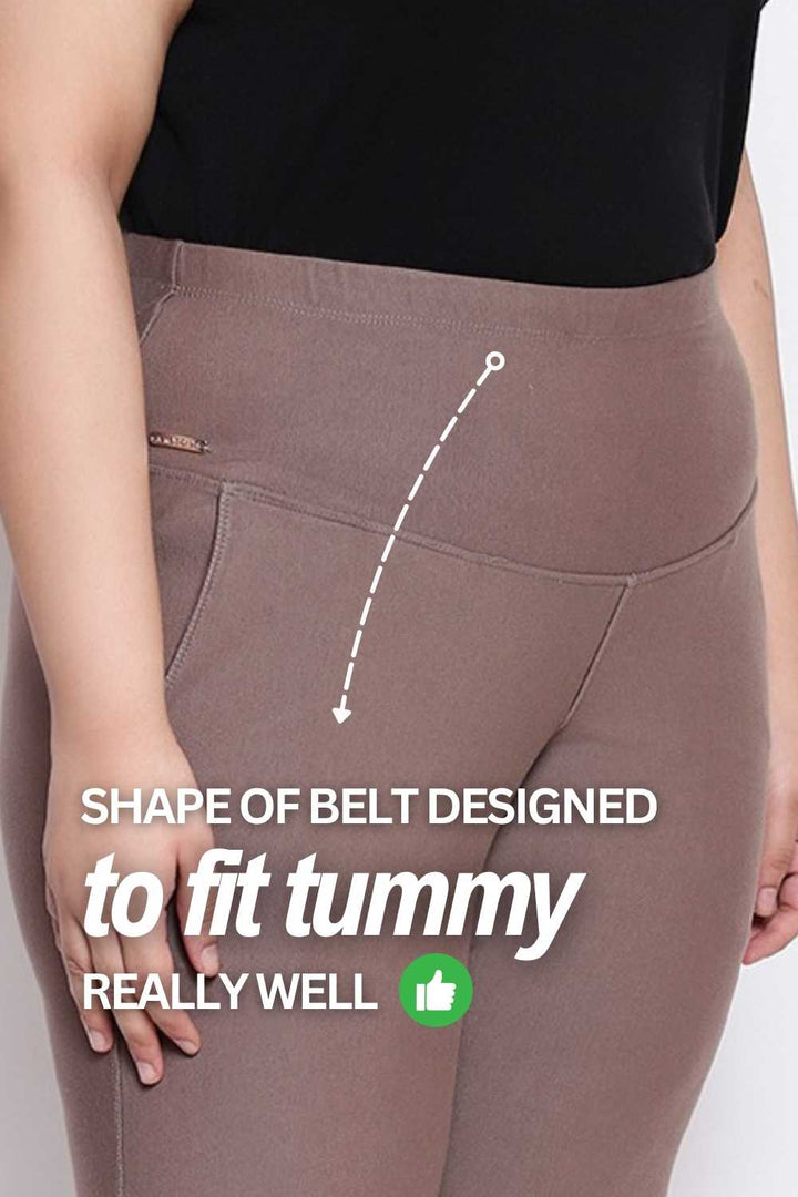 Plus Size Brownish Gray Tummy Shaper Flare Pants For Women | Made to Order