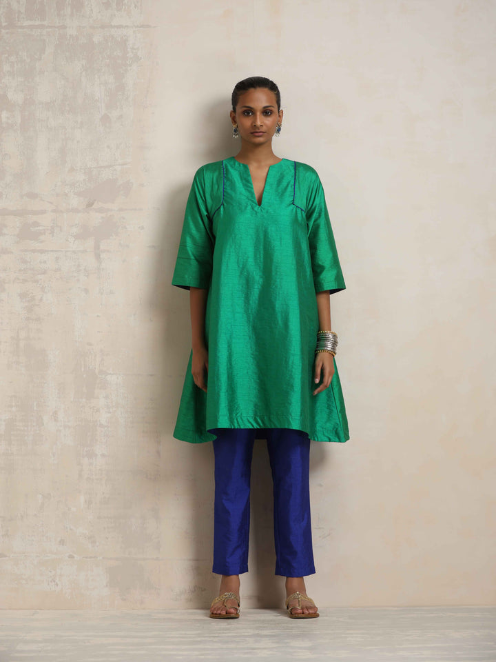 Bright Green Silk Kurta Co-ord Set | SHOBITAM