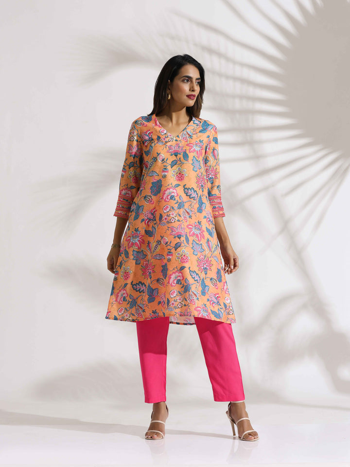 Orange Print Kurta Co-ord Set  | SHOBITAM