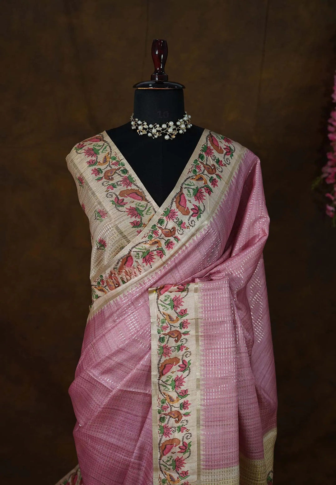 Muted Onion Pink Jute Silk Saree  | SHOBITAM