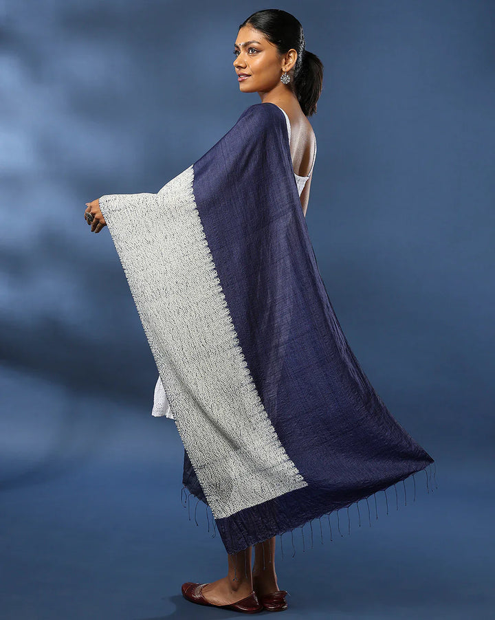 Indigo Hand Woven Pure Silk Shibori Stole