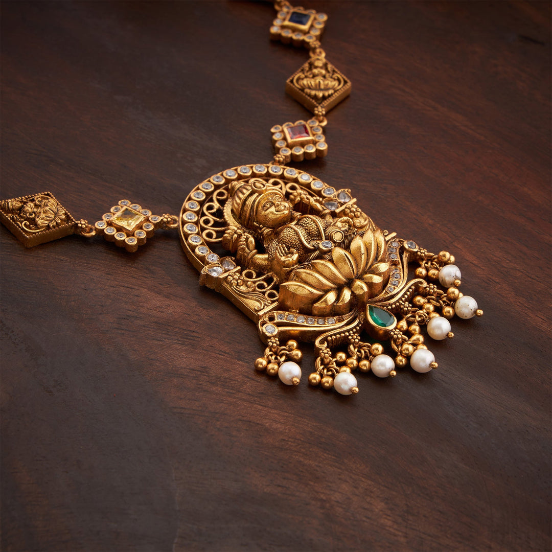 92.5 Silver, Gold Plated,Chandrarekha Temple Necklace | SHOBITAM