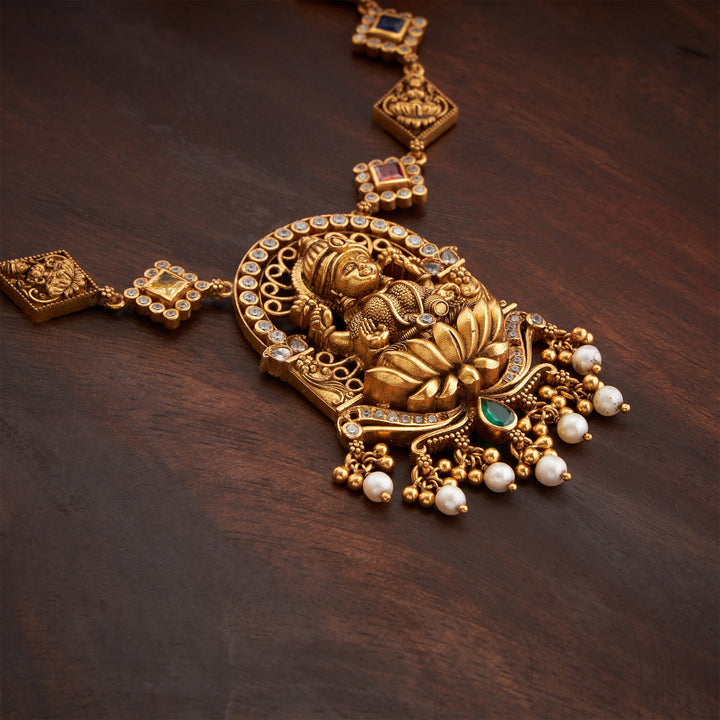 92.5 Silver, Gold Plated,Chandrarekha Temple Necklace | SHOBITAM
