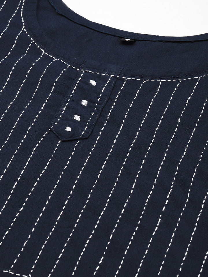 Navy Kantha Cotton Kurta | SHOBITAM