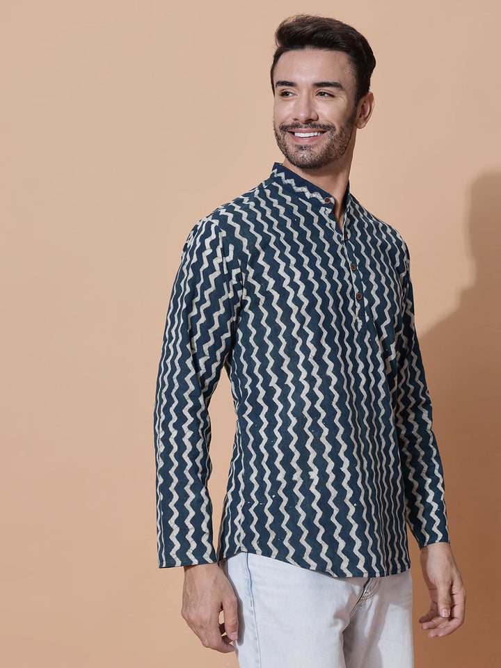Taalab Dabu Hand Block Mud Resist Printed Kurta in Navy Blue