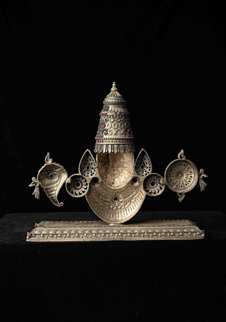 Pure 92.5 silver Tirupati idol with Antique Finish and Gemstones encrusted