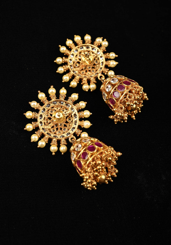 92.5 Pure Silver, 24kt Gold-Plated Dhursha Oversized Studs with Stone Jhumkas