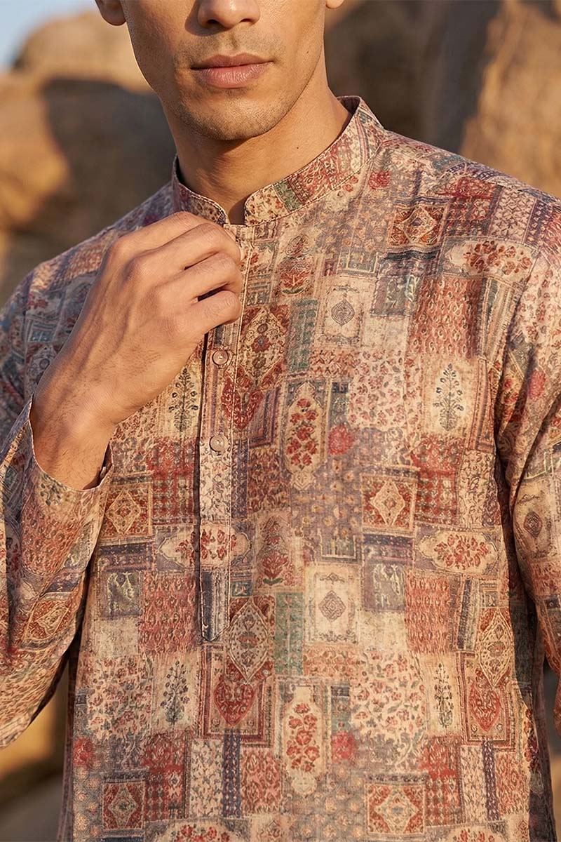 Multi Silk Blend Printed Straight Kurta | SHOBITAM
