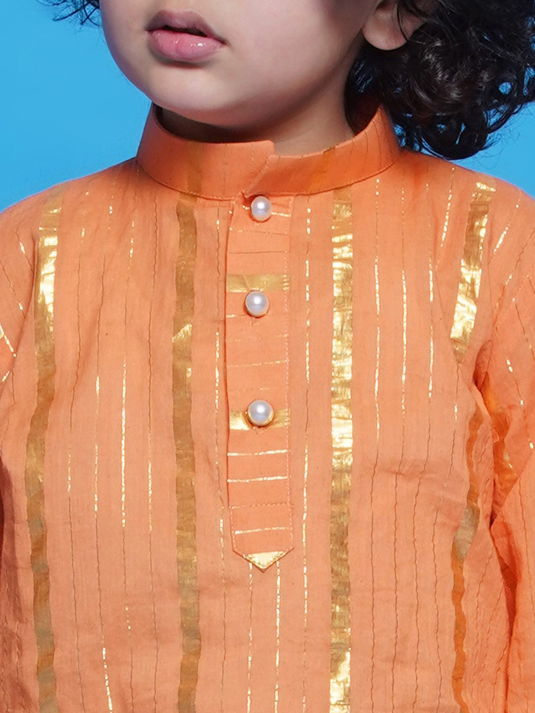 Narangi Kurta Dhoti with Golden Strips - Orange | SHOBITAM