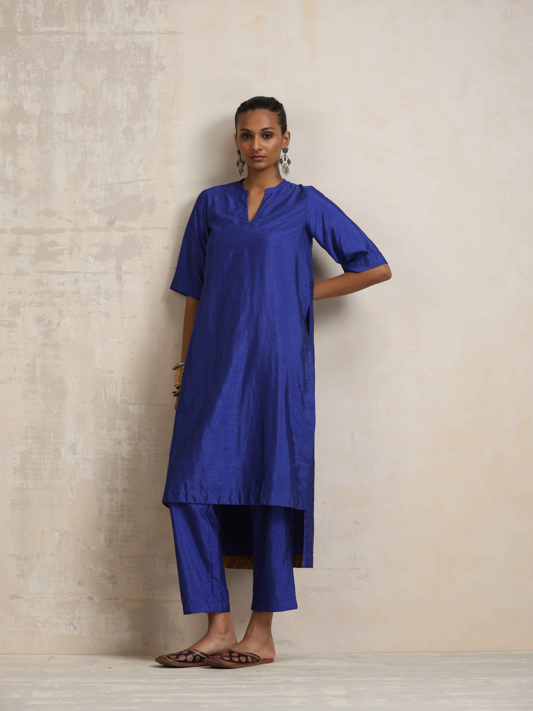 Blue Silk High Slit Kurta Set  | SHOBITAM