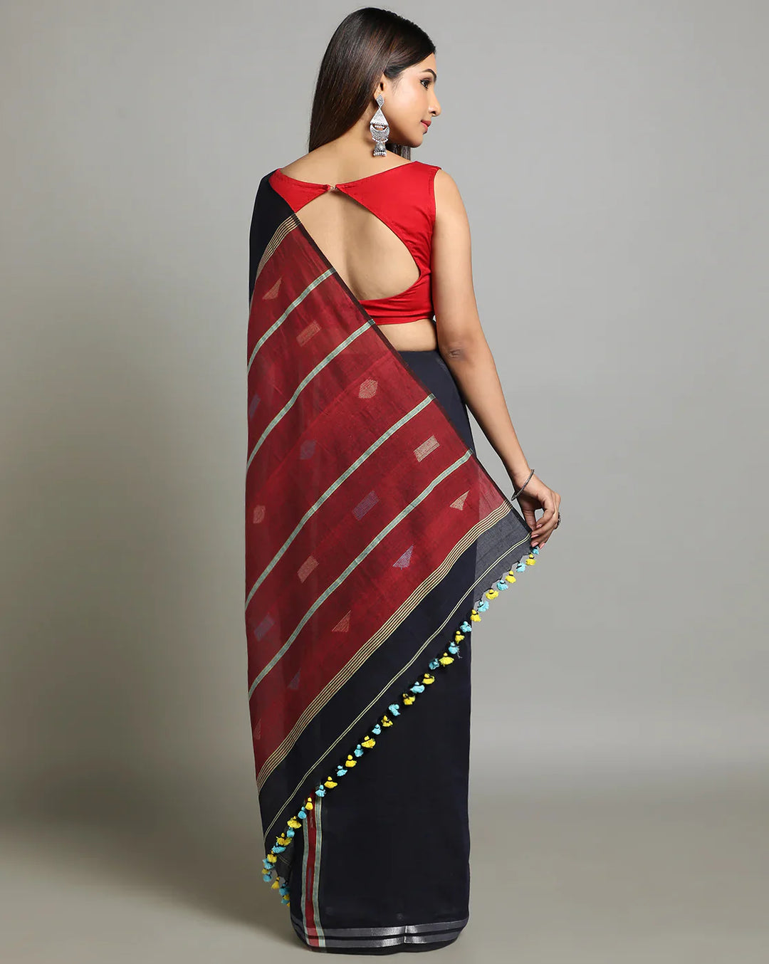 Midnight Blue Handloom Jamdani Cotton Saree