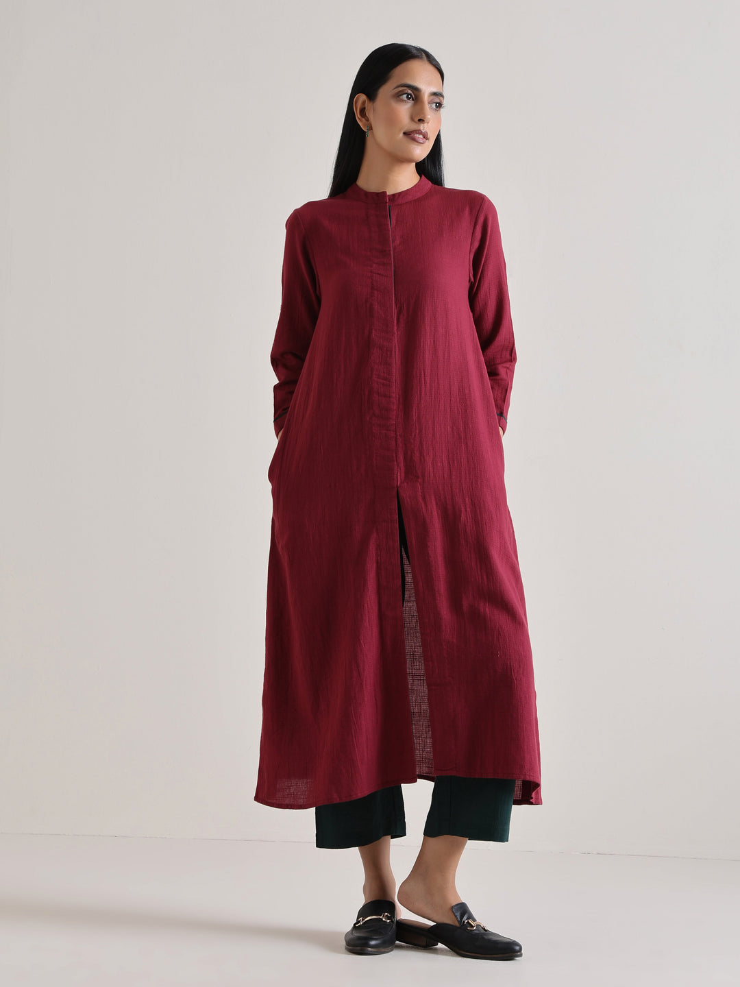 Maroon Placket Kurta Pant Set | SHOBITAM