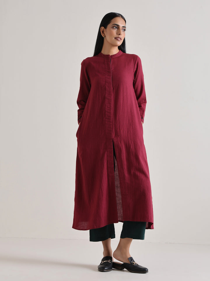 Maroon Placket Kurta Pant Set | SHOBITAM