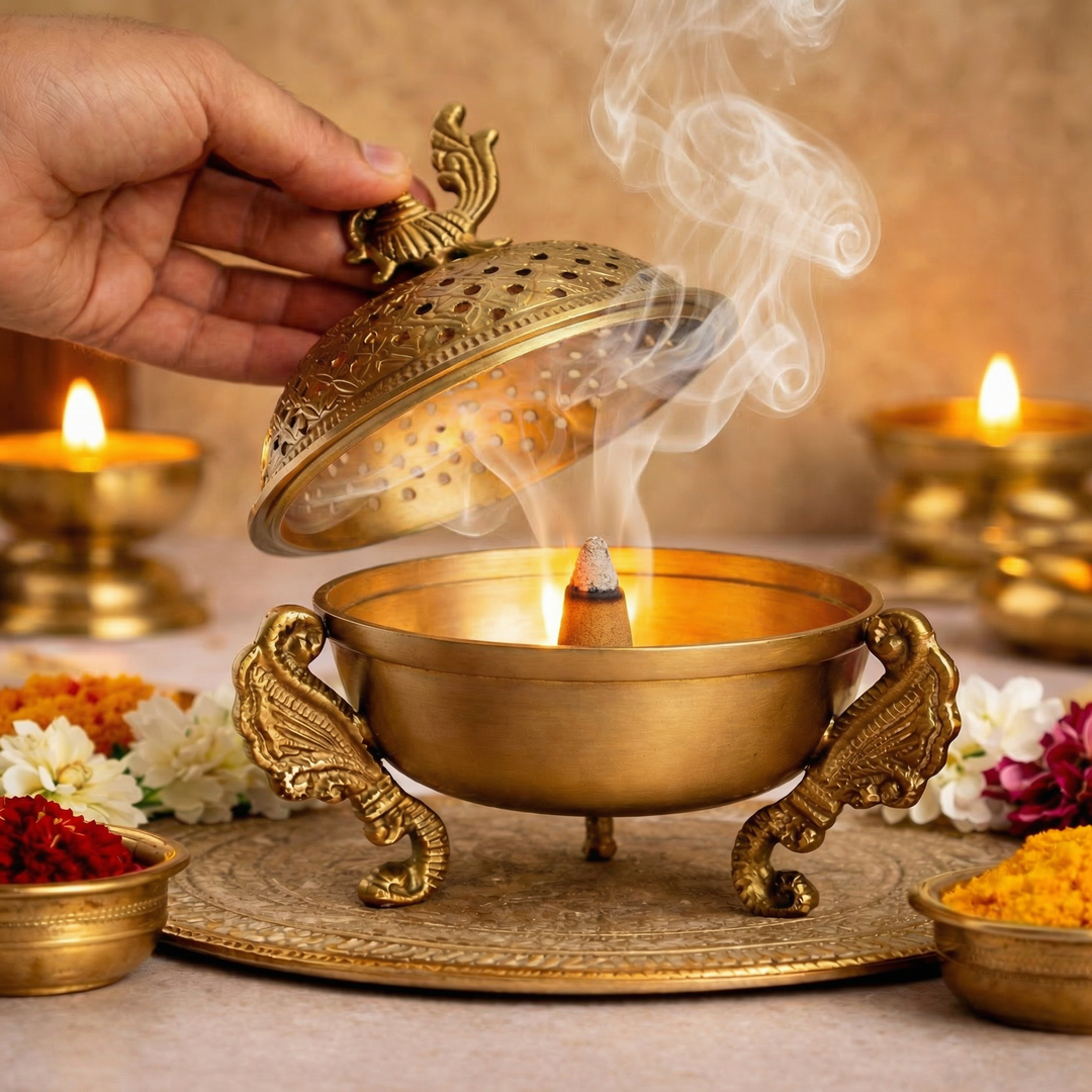 Sanchi Brass Dhoop Dani Incense & Loban Burner