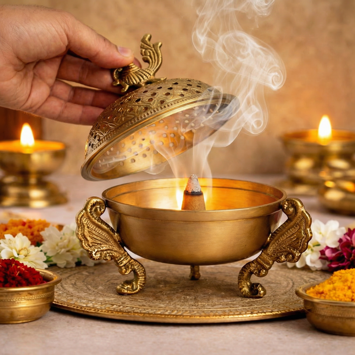 Sanchi Brass Dhoop Dani Incense & Loban Burner