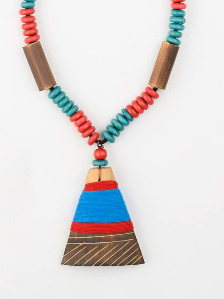 Blue Red Bamboo Tribal Jewellery Set | SHOBITAM