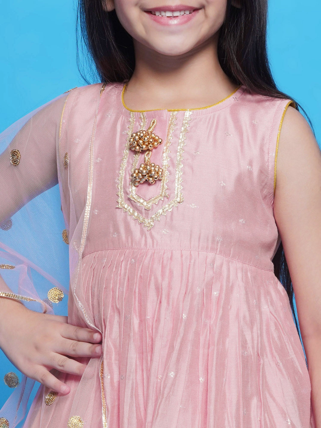 Chanderi Golden work Butta Kurta Plazzo Set - Peachish Pink | SHOBITAM