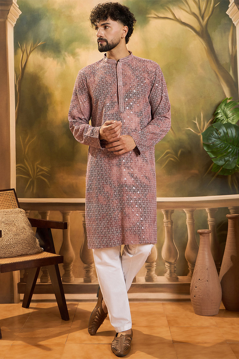 Brown Viscose Rayon Shibori Embroidered Straight Kurta | SHOBITAM