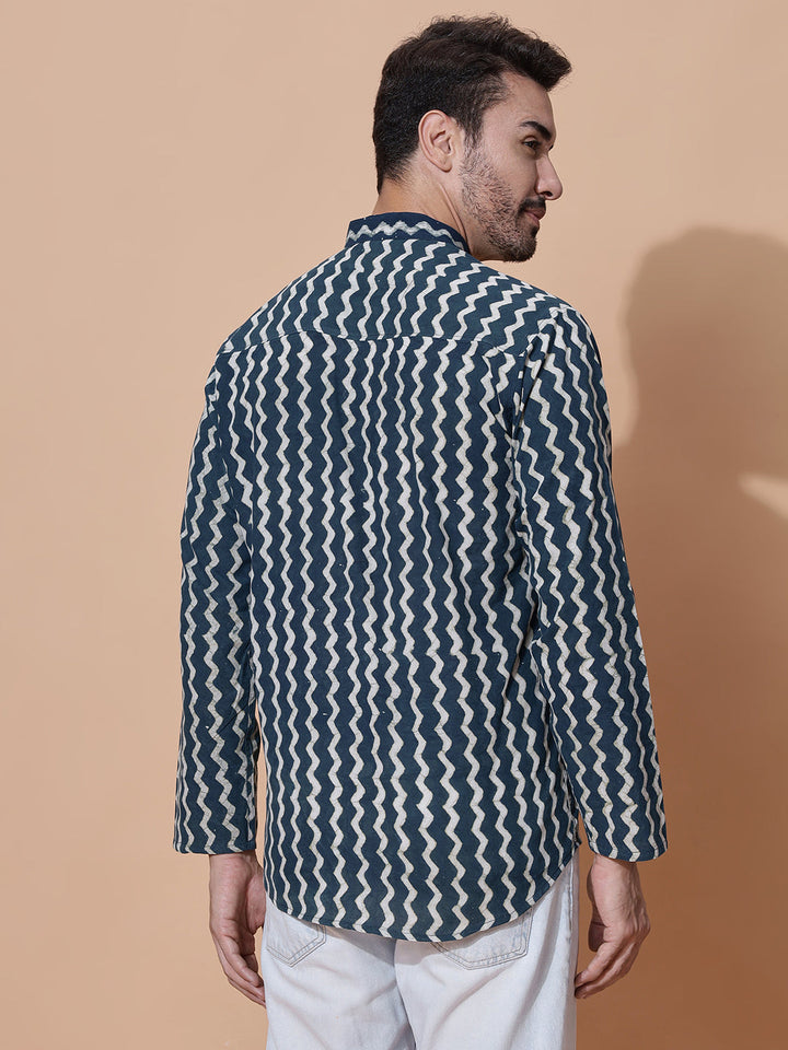 Taalab Dabu Hand Block Mud Resist Printed Kurta in Navy Blue