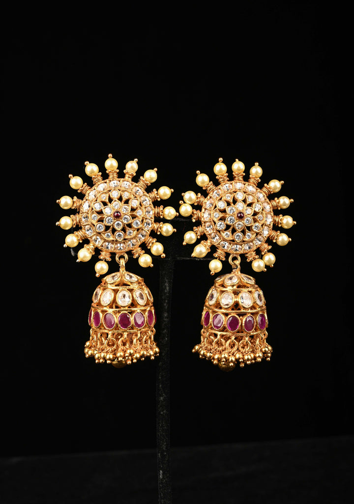 92.5 Pure Silver, 24kt Gold-Plated Dhursha Oversized Studs with Stone Jhumkas