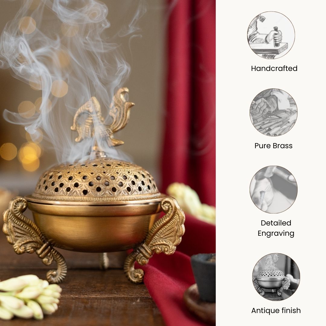 Sanchi Brass Dhoop Dani Incense & Loban Burner