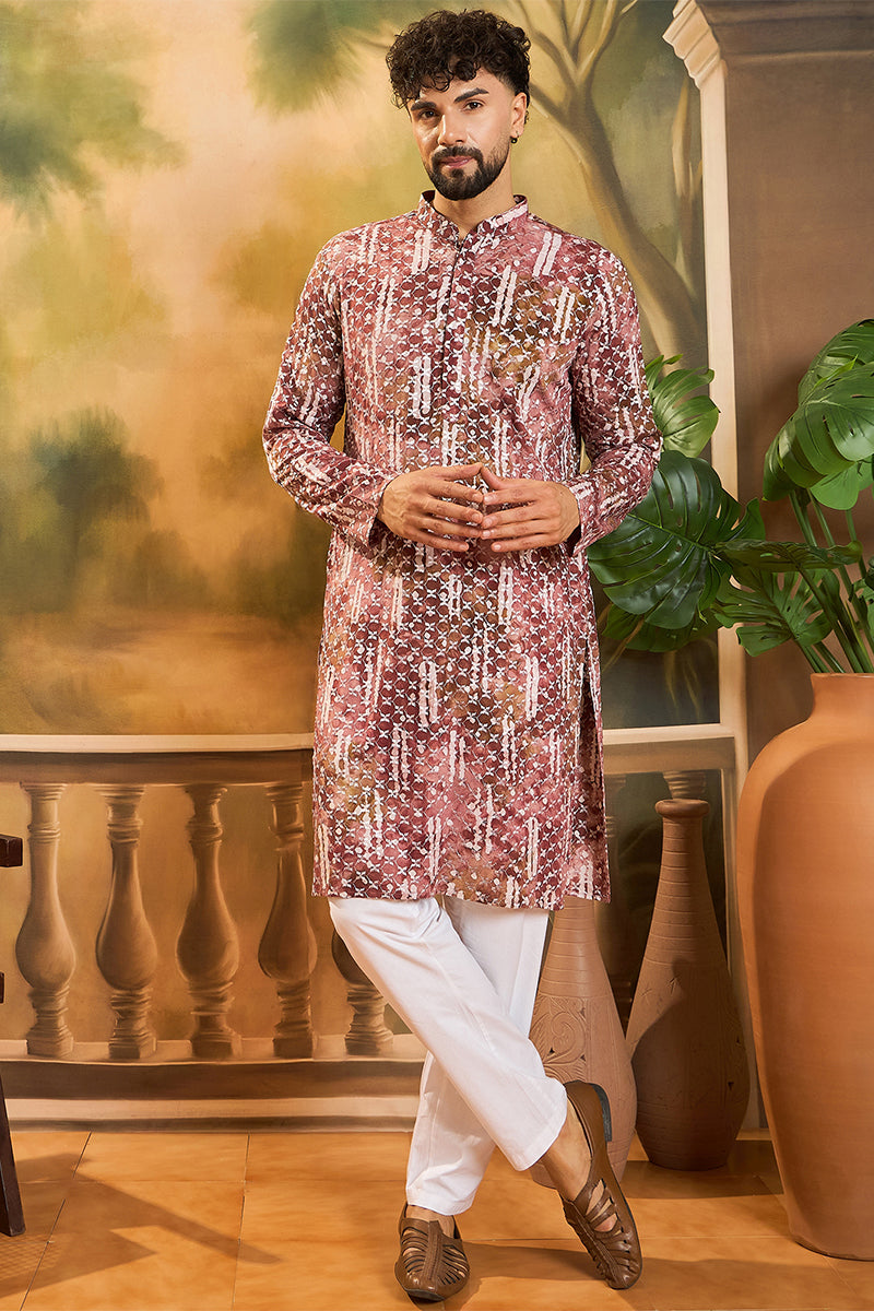 Brown Viscose Rayon Embroidered Straight Kurta  | SHOBITAM
