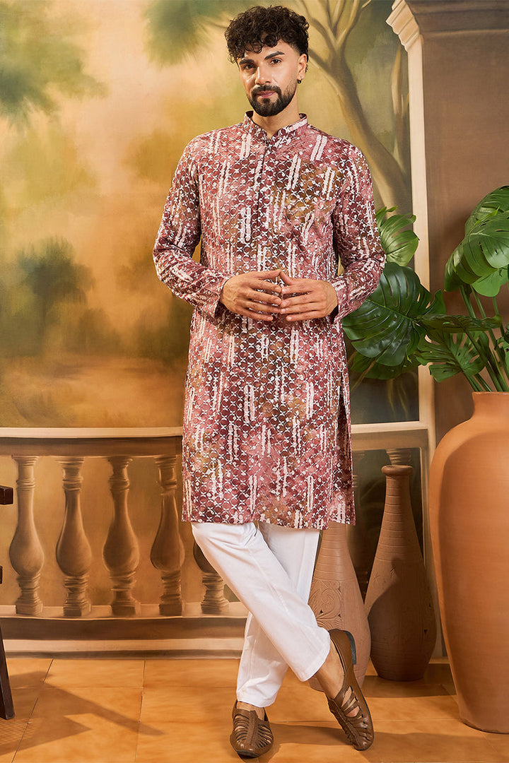 Brown Viscose Rayon Embroidered Straight Kurta  | SHOBITAM