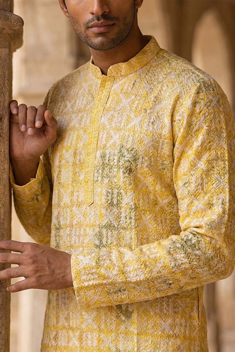 Yellow Viscose Rayon Embroidered Straight Kurta | SHOBITAM
