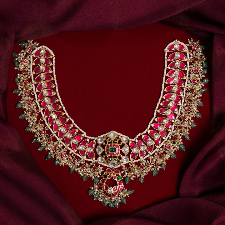 Stunning 92.5 Silver, Gold Plated Pushpakriti Mor Short Necklace