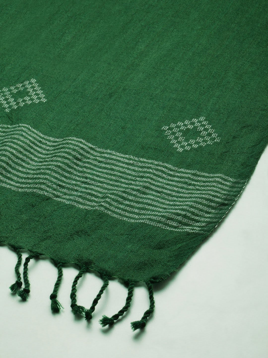 Handloom Green Jamdani Merino Wool Stole | SHOBITAM