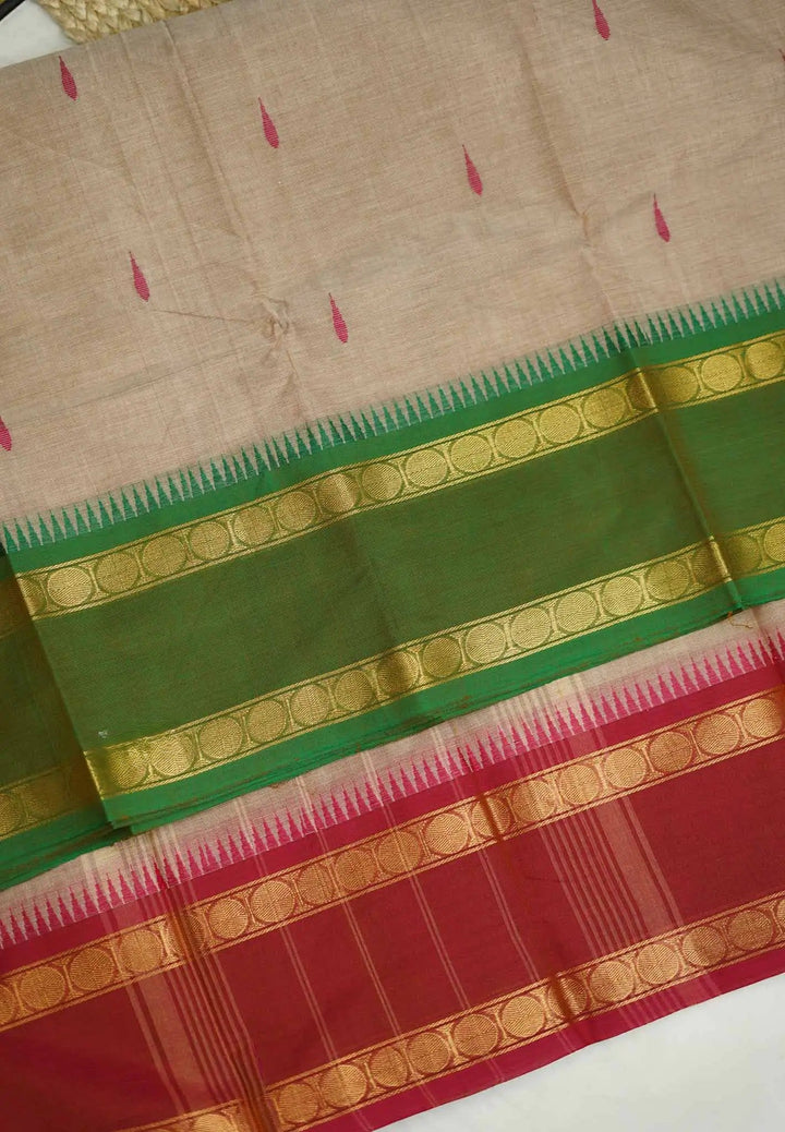 Chalk Beige Mercerized cotton Rudhraksham Ganga Jamuna border | SHOBITAM