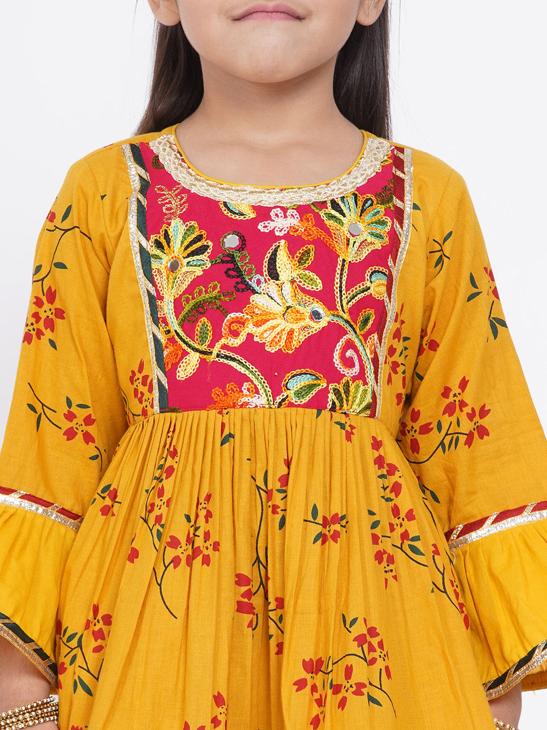 Girls Jaipuri Lacework and patchwork Kurta frock with Salwar and Dupatta | SHOBITAM